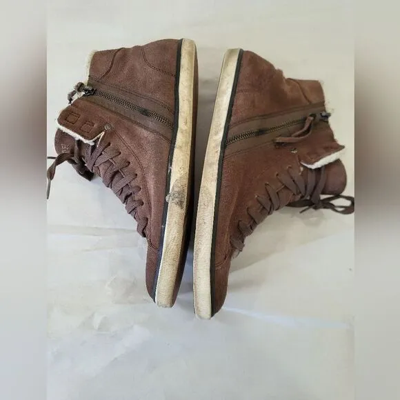 Diesel Brown Beach Pit Sherpa Fleece Lined Suede Leather Sneakers Size US 9