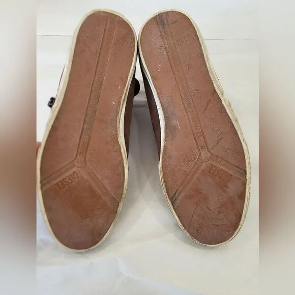 Diesel Brown Beach Pit Sherpa Fleece Lined Suede Leather Sneakers Size US 9