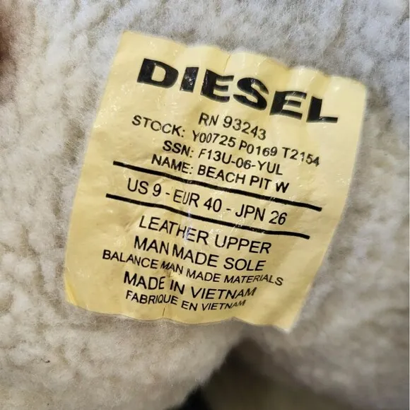 Diesel Brown Beach Pit Sherpa Fleece Lined Suede Leather Sneakers Size US 9