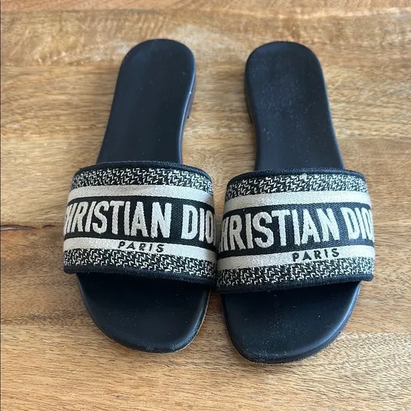 Dior Black and White Slide Sandals size 38.5