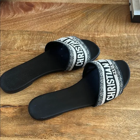 Dior Black and White Slide Sandals size 38.5