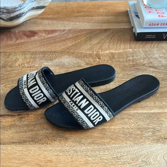 Dior Black and White Slide Sandals size 38.5