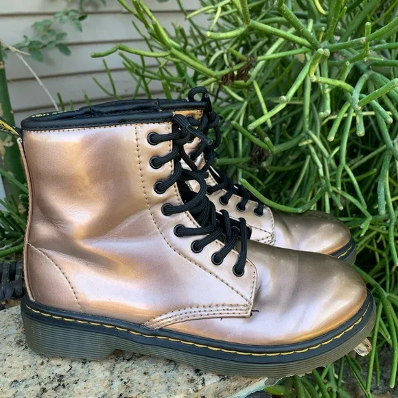 DOC MARTENS rose gold Metallic Lace Up Boots Size 3In excellent condition