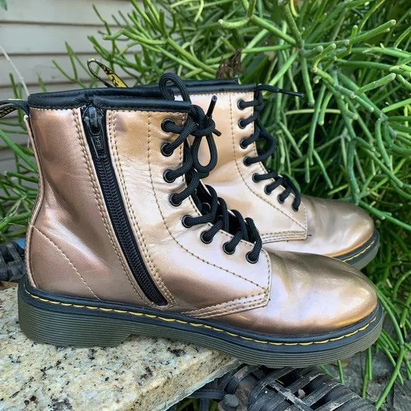 DOC MARTENS rose gold Metallic Lace Up Boots Size 3In excellent condition