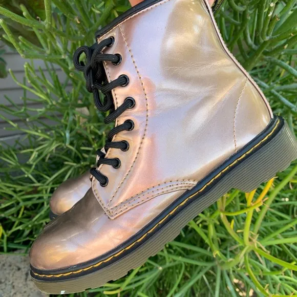 DOC MARTENS rose gold Metallic Lace Up Boots Size 3In excellent condition