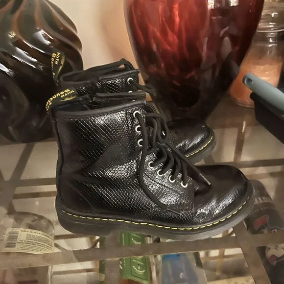 Doc Martens Black Snake Print Combat Boots size 2
