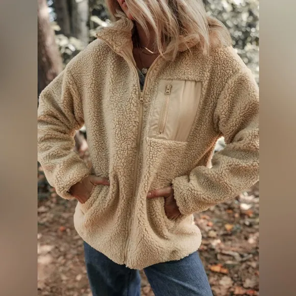 Dokotoo Trendy Full Zipper Fleece Relaxed Warm Teddy jackets with Pockets
