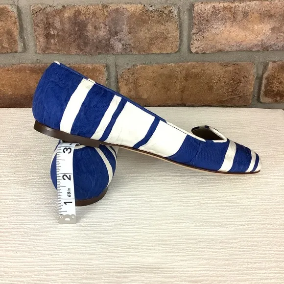 DOLCE GABBANA Blue/White Stripe Brocade Slip-On Flats