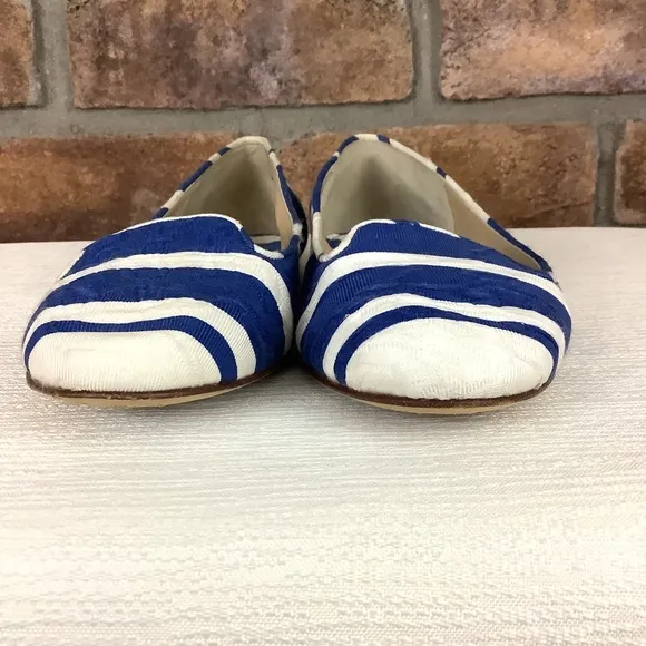 DOLCE GABBANA Blue/White Stripe Brocade Slip-On Flats