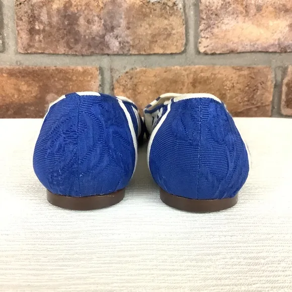 DOLCE GABBANA Blue/White Stripe Brocade Slip-On Flats