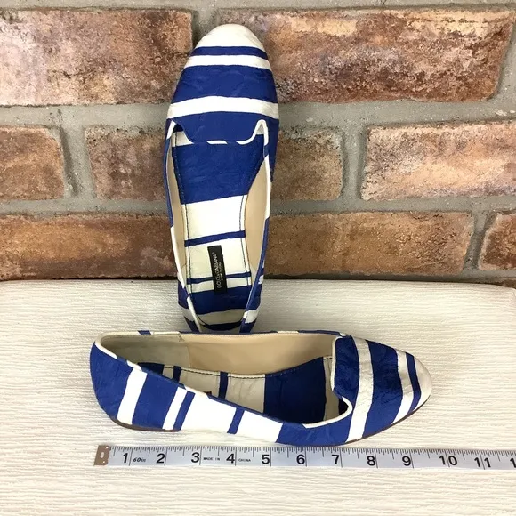 DOLCE GABBANA Blue/White Stripe Brocade Slip-On Flats