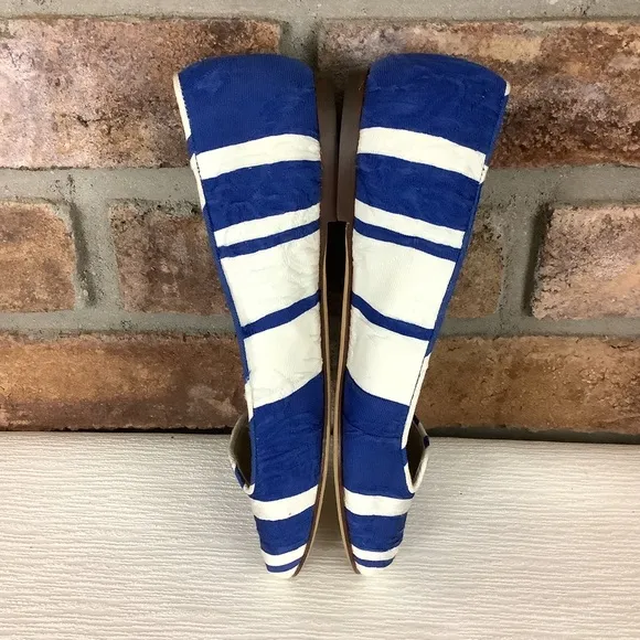 DOLCE GABBANA Blue/White Stripe Brocade Slip-On Flats
