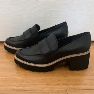 Dolce Vita Black Leather Halona Chunky Block Heel Platform Loafer 9.5 NWOB