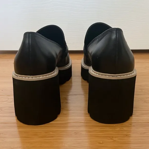 Dolce Vita Black Leather Halona Chunky Block Heel Platform Loafer 9.5 NWOB