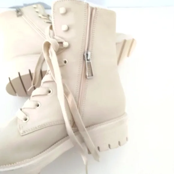 Dolce Vita Women's Lottie Clear Cream Combat Boots Lace-Up Boots Size 7.5