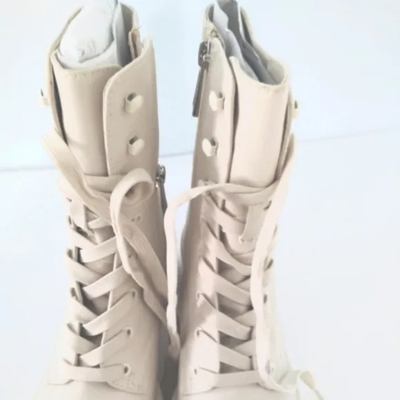 Dolce Vita Women's Lottie Clear Cream Combat Boots Lace-Up Boots Size 7.5