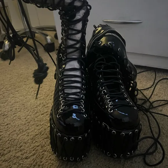 Dolls Kill Black Lace Up Platform Boots
