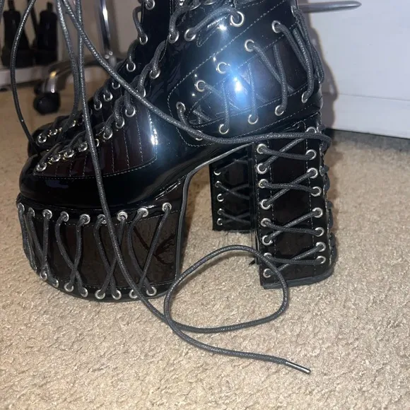 Dolls Kill Black Lace Up Platform Boots