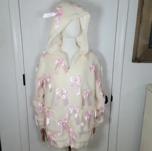 Dolls Kill Sugar Thrillz Pinky Promise Oversized Bow Sherpa Hoodie XXS Kawaii