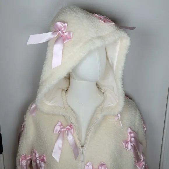 Dolls Kill Sugar Thrillz Pinky Promise Oversized Bow Sherpa Hoodie XXS Kawaii