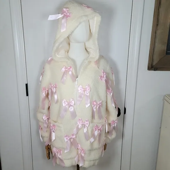Dolls Kill Sugar Thrillz Pinky Promise Oversized Bow Sherpa Hoodie XXS Kawaii