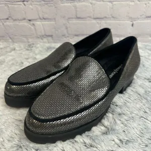 Donald J Pliner Carbon Elen Metallic Silver Leather Slip On Loafers Size 7M Work
