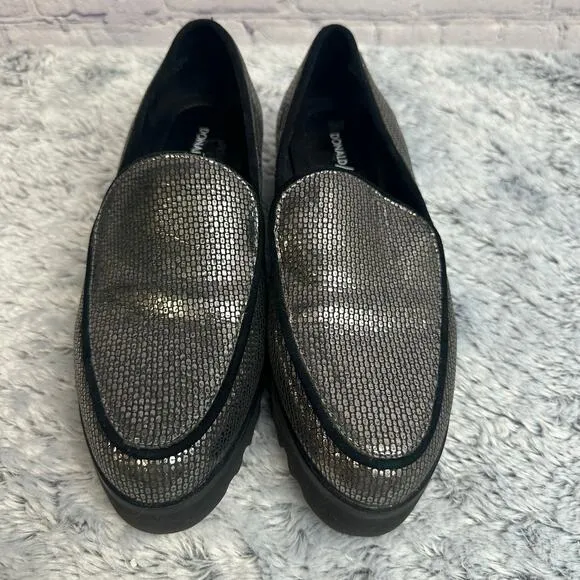 Donald J Pliner Carbon Elen Metallic Silver Leather Slip On Loafers Size 7M Work