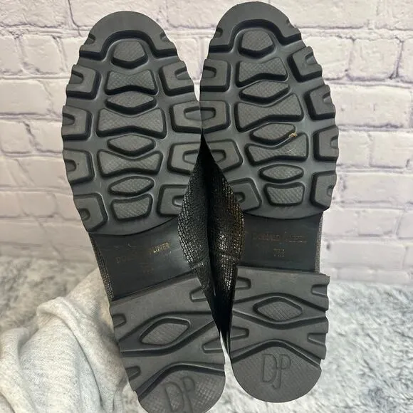 Donald J Pliner Carbon Elen Metallic Silver Leather Slip On Loafers Size 7M Work
