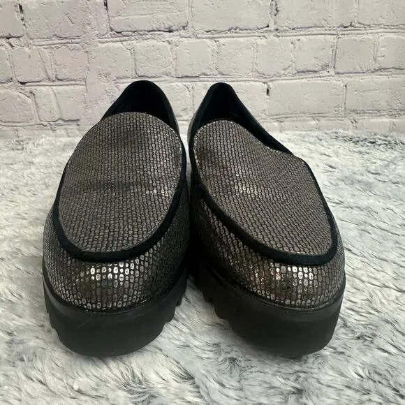 Donald J Pliner Carbon Elen Metallic Silver Leather Slip On Loafers Size 7M Work