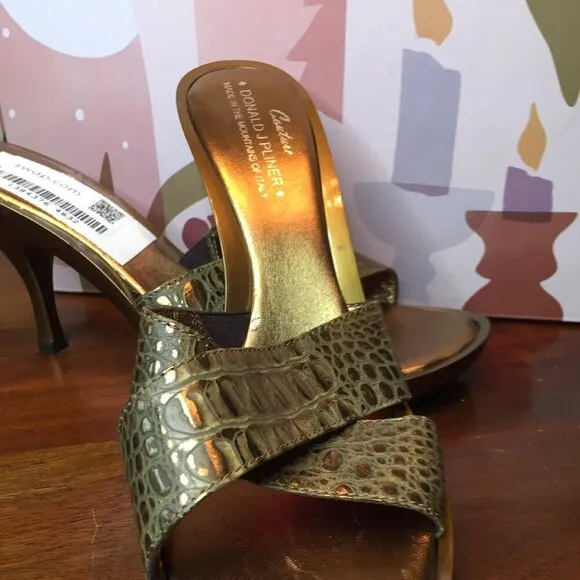 Donald J. Pliner Gold Couture Slide Mule Metallic Gold Sandals NWT