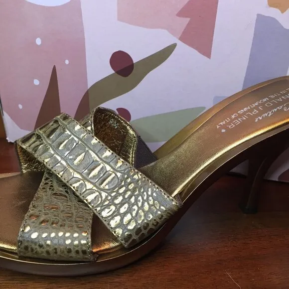 Donald J. Pliner Gold Couture Slide Mule Metallic Gold Sandals NWT