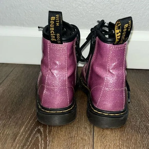 Dr. Doc Martens 1460 Sparkle Glitter Lace Up Boots Girls Size 11C Pink Black