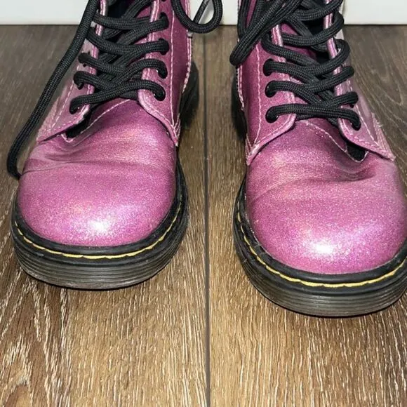 Dr. Doc Martens 1460 Sparkle Glitter Lace Up Boots Girls Size 11C Pink Black