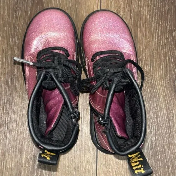 Dr. Doc Martens 1460 Sparkle Glitter Lace Up Boots Girls Size 11C Pink Black