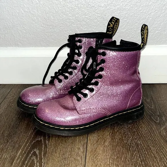 Dr. Doc Martens 1460 Sparkle Glitter Lace Up Boots Girls Size 11C Pink Black