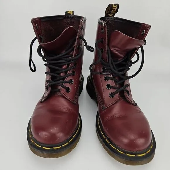 Dr. Doc Martens 1460W Burgundy Smooth Leather Lace Up Boots US Womens 6 / Mens 5