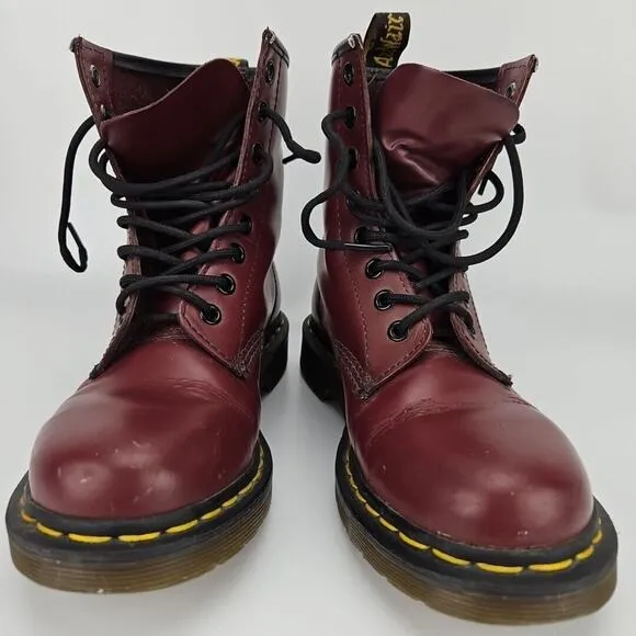 Dr. Doc Martens 1460W Burgundy Smooth Leather Lace Up Boots US Womens 6 / Mens 5