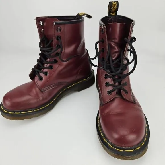 Dr. Doc Martens 1460W Burgundy Smooth Leather Lace Up Boots US Womens 6 / Mens 5