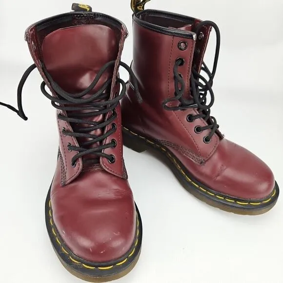 Dr. Doc Martens 1460W Burgundy Smooth Leather Lace Up Boots US Womens 6 / Mens 5