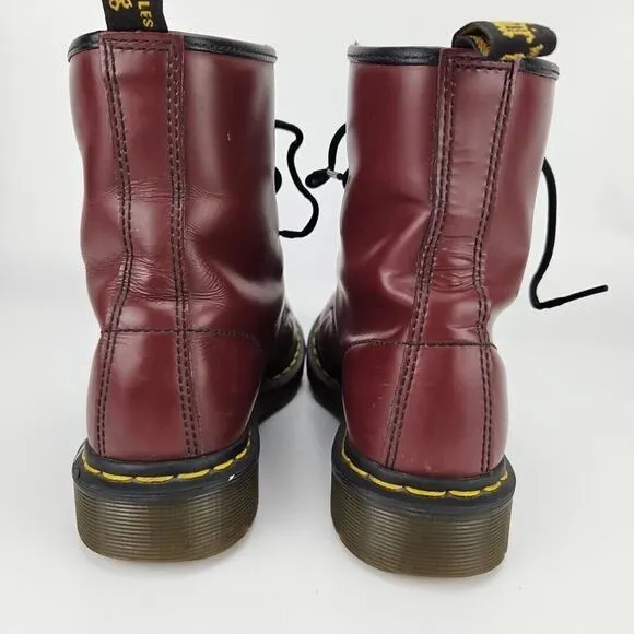 Dr. Doc Martens 1460W Burgundy Smooth Leather Lace Up Boots US Womens 6 / Mens 5