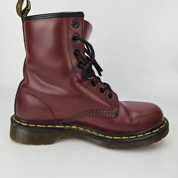 Dr. Doc Martens 1460W Burgundy Smooth Leather Lace Up Boots US Womens 6 / Mens 5
