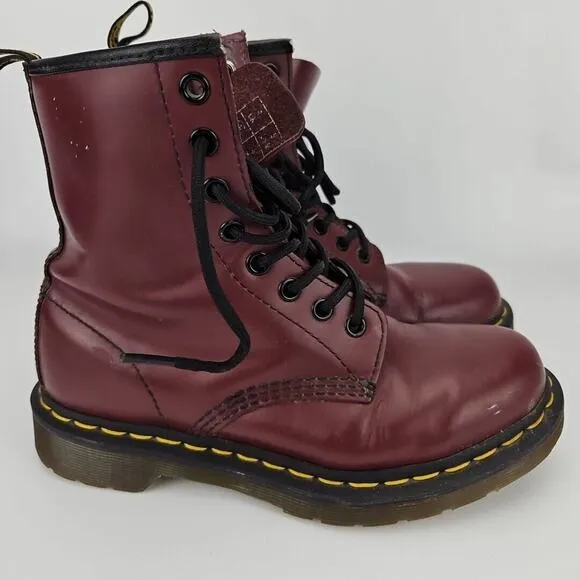 Dr. Doc Martens 1460W Burgundy Smooth Leather Lace Up Boots US Womens 6 / Mens 5