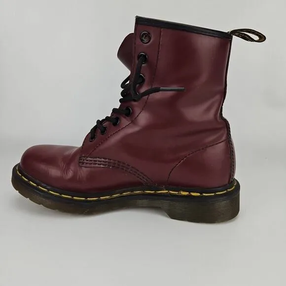 Dr. Doc Martens 1460W Burgundy Smooth Leather Lace Up Boots US Womens 6 / Mens 5