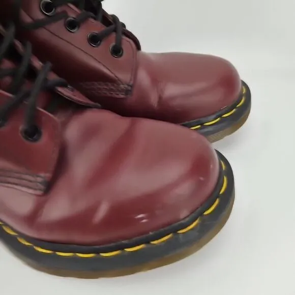 Dr. Doc Martens 1460W Burgundy Smooth Leather Lace Up Boots US Womens 6 / Mens 5