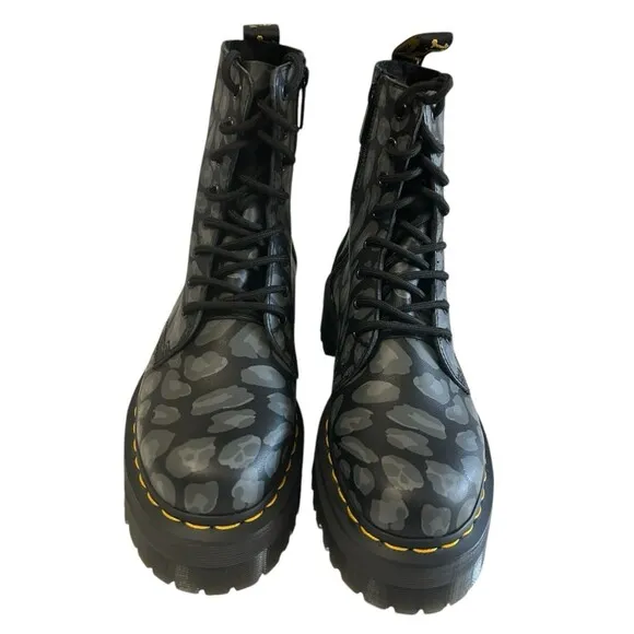 Dr. Doc Martens Jadon Women's Leopard Print Platform Boots Black Gray Size 8