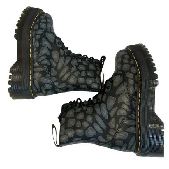 Dr. Doc Martens Jadon Women's Leopard Print Platform Boots Black Gray Size 8