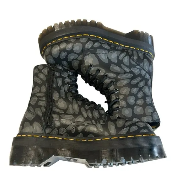 Dr. Doc Martens Jadon Women's Leopard Print Platform Boots Black Gray Size 8
