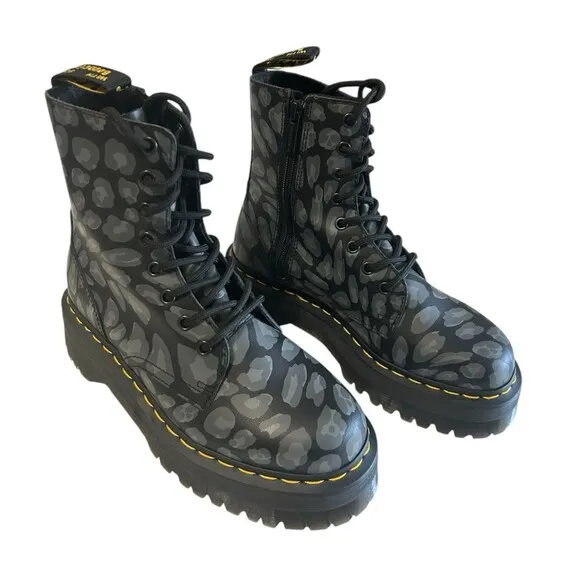 Dr. Doc Martens Jadon Women's Leopard Print Platform Boots Black Gray Size 8