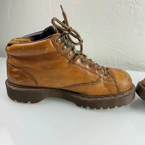 Dr Doc Martens Work Boots Tie Saxon‎ Grizzly Leather Chestnut Tan Brown Heavy