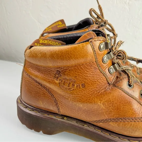 Dr Doc Martens Work Boots Tie Saxon‎ Grizzly Leather Chestnut Tan Brown Heavy